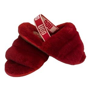 NWOT UGG Toddler Girl size 12 red and white Slingback Elastic Back Slippers